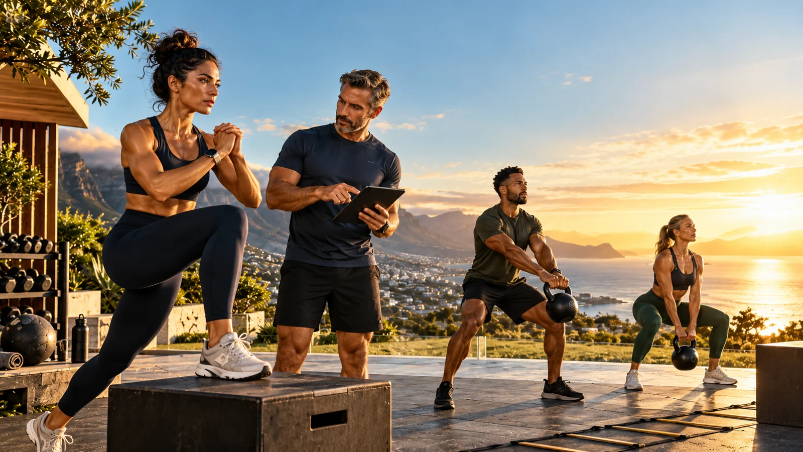 Coach guiding a client's exercise technique